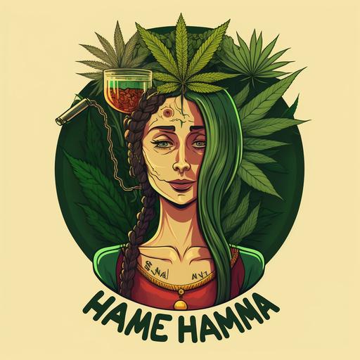 half human half cannabis woman cartoon bringing medicine
