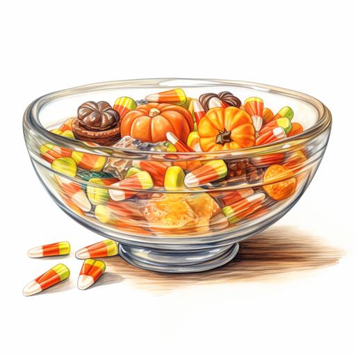 halloween candy charcuterie bowl, Watercolor pencil sketch isolated on white background --c 23