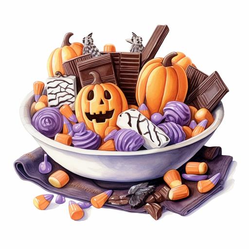 halloween candy jellybeans charcuterie bowl, Watercolor pencil sketch isolated on white background --c 23