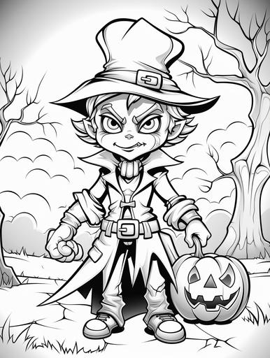 halloween cartoons characters coloring pages for children no background no shading thick line --ar 3:4