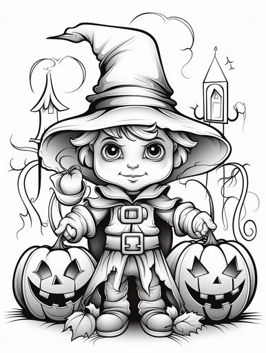 halloween cartoons characters coloring pages for children no background no shading thick line --ar 3:4
