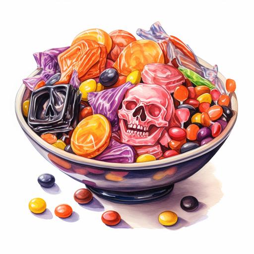 halloween jellybeans candy charcuterie bowl, Watercolor pencil sketch isolated on white background --c 23