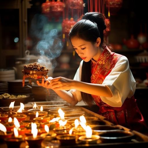 halloween traditions - China: The Hungry Ghost Festival is celebrated to appease the spirits by offering food and burning joss paper as offerings. beautiful women