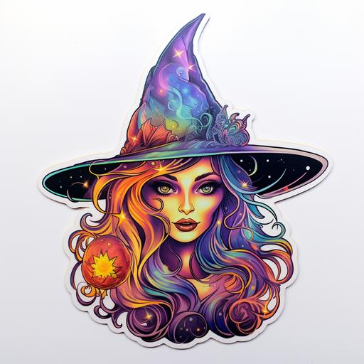 halloween witch sticker art, contour, white background, holography --ar 1:1 --s 50