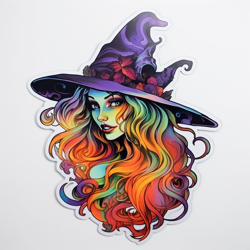 halloween witch sticker art, contour, white background, holography --ar 1:1 --s 50