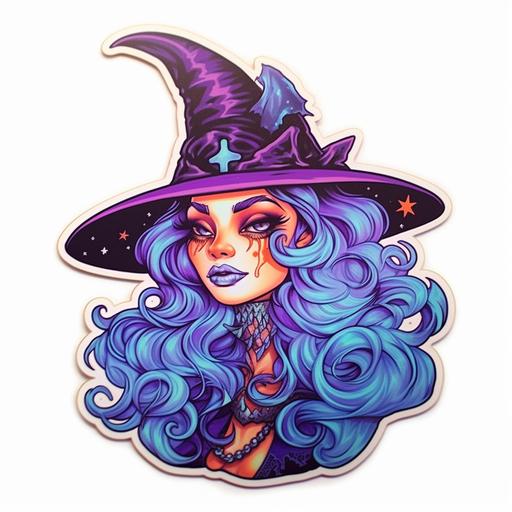 halloween witch sticker art, contour, white background, holography --ar 1:1 --s 50