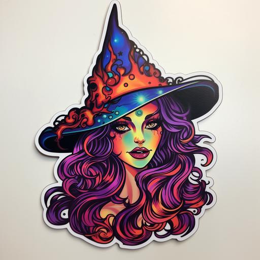 halloween witch sticker art, contour, white background, holography --ar 1:1 --s 50