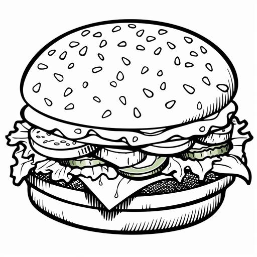 hamburger cartoon style coloring page --q 2 --s 250