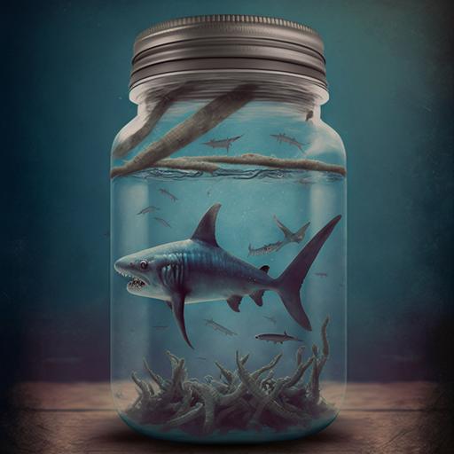 hammerhead shark in a mason jar --v 4