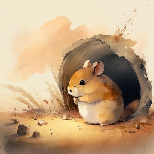hamster digging a burrow:: anime watercolor:: Jon Klassen --v 4