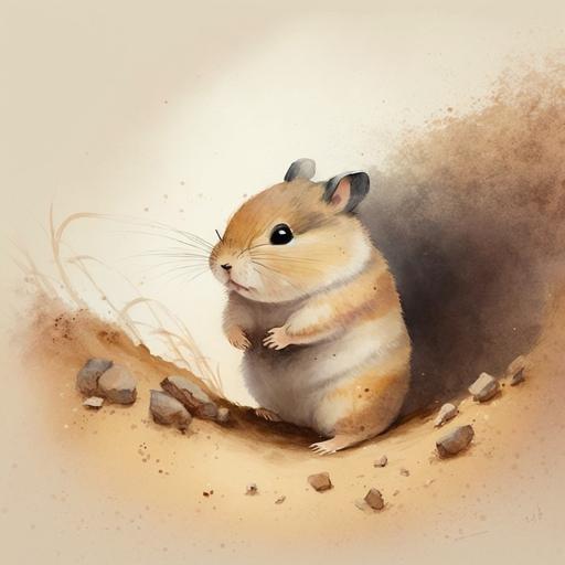 hamster digging a burrow:: anime watercolor:: Jon Klassen --v 4