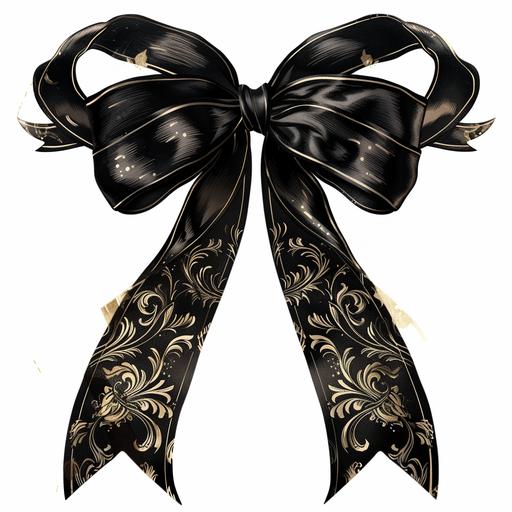 Hand-drawn illustration, luxurious black ribbon, white background, material, stickers, collage --v 6.0