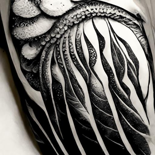 minimalist, nautilus and fern tattoo, line art, black and white, high detail