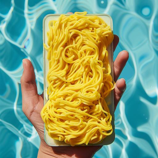 hand hold phone noodles slime app from