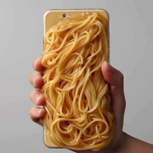 hand hold phone noodles slime app from