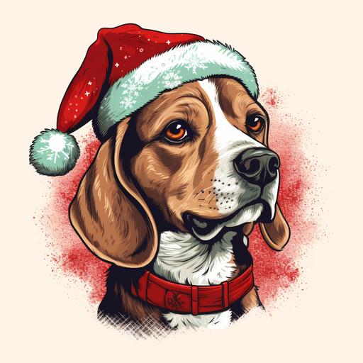 handdrawn picture of a profile beagle dog in a christmas sweater on a blank background