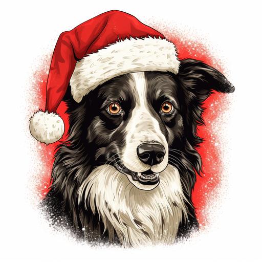 handdrawn picture of a profile border collie dog in a christmas sweater on a blank background