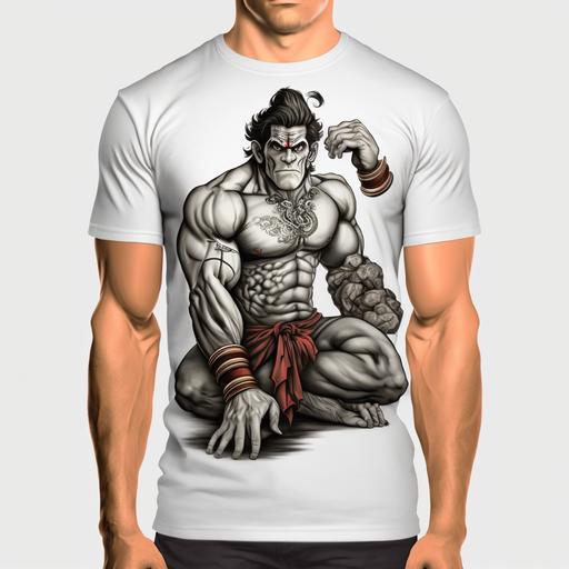 hanuman , gym , motivation , t shirt print , white backgroung , powerful , inspiring