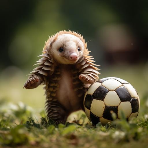 happy baby pangolin playing football