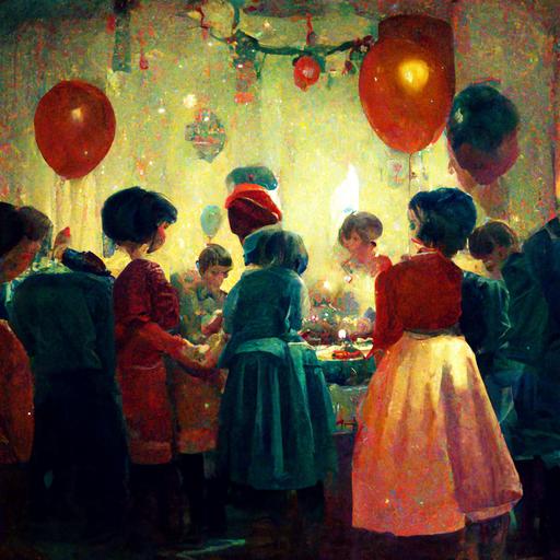 happy birthday party at christmas with ten friends