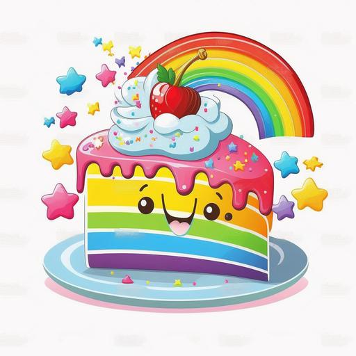 happy, cartoon, rainbow, birthday cake, vector image, white background
