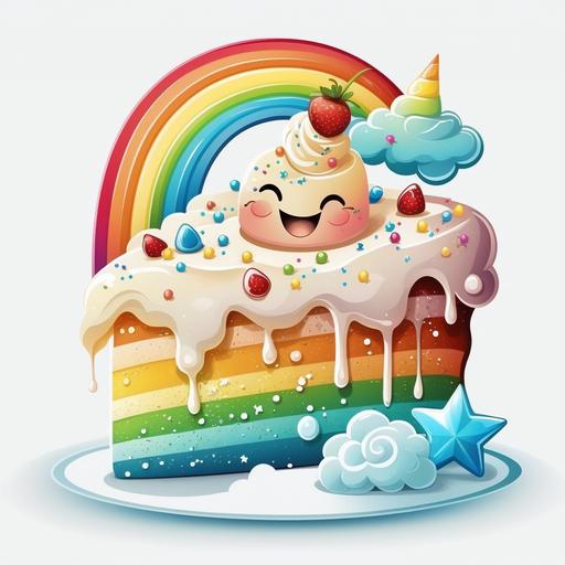 happy, cartoon, rainbow, birthday cake, vector image, white background