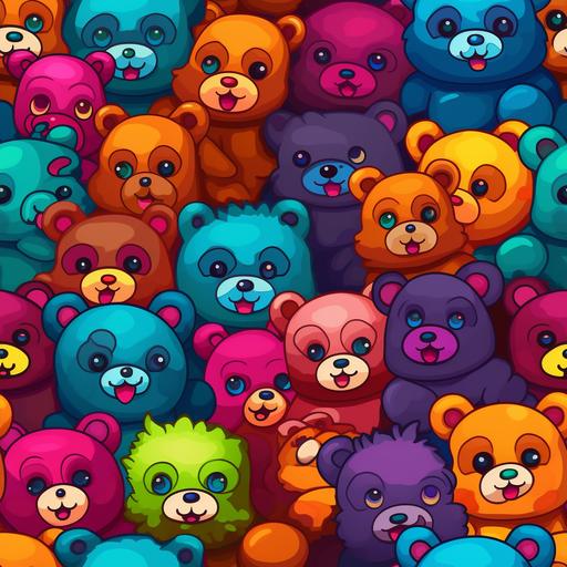 happy colorful teddy bears, cute cartoon, wallpaper --tile