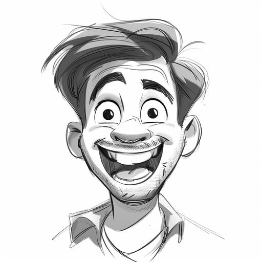 happy male face cartoon realistic drawing black and white head till white background