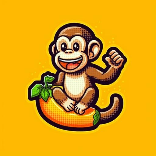 happy monkey banana logo in pixel-art game-style