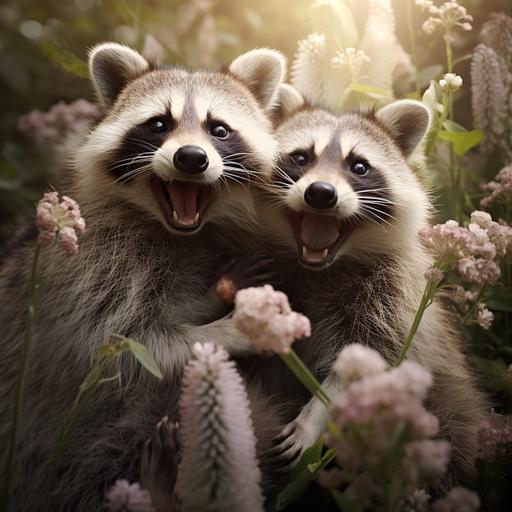 happy white raccoons