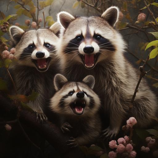 happy white raccoons