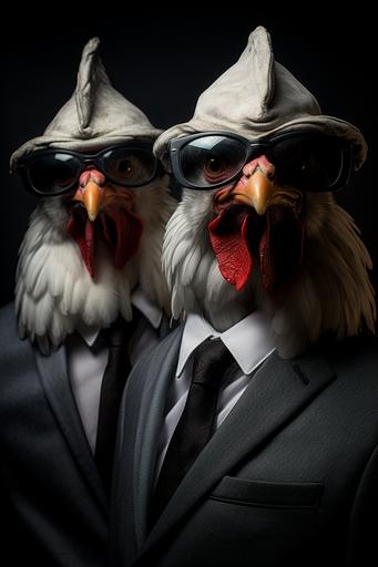 hardboiled chickens in fbi suits --ar 2:3