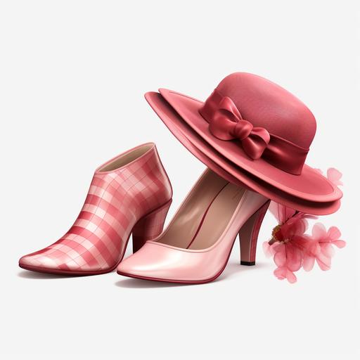 hats and heels, colors pink, siver, gold and red, transparent background animation realistic