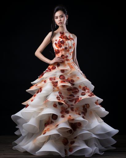 haute couture worn by Vietnamese model Drosera molecular gastronomy dessert gown --ar 8:10