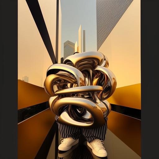 style, 3D affect, The background is metallic.