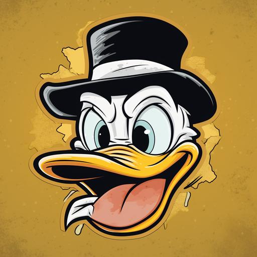 headshot 2d flat hand drawn money driven cartoon character with dollar sign eyes hypnotized in style of scrooge mcduck outlined black thick lines