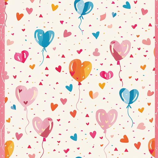 heart balloons and confetti and candy pattern in the style of rifle paper co --tile