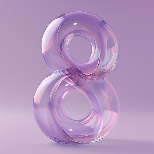 the number 8, voluminous, transparent, like a soap bubble. stands in the center semi-sideways on a soft lavender background. the background is futuristic and minimalistic --v 6.0