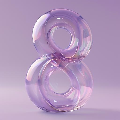 the number 8, voluminous, transparent, like a soap bubble. stands in the center semi-sideways on a soft lavender background. the background is futuristic and minimalistic --v 6.0