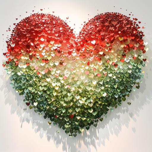 heart shape with glitter cascading in from top red to pale green ombre at the bottom