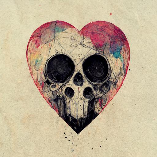heart, skull, emo, grunge style, sketch, record cover