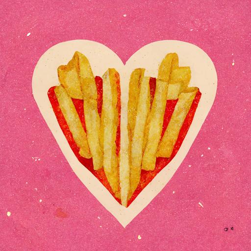 hearts, retro, pink, french fries, cartoon, ketchup