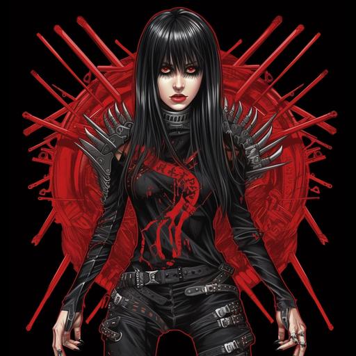 heavy metal ninja girl in bodysuit evil, goth, kuwaii, Japanese, Babymetal --v 5