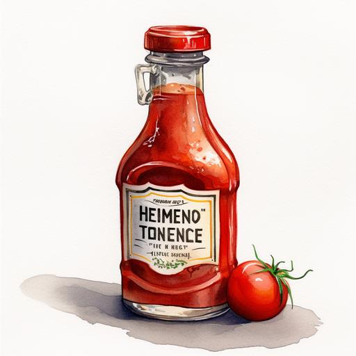 heinz tomato ketchup bottle, children's book illustration, clip art, watercolor style like Thomas W. Schaller --v 5