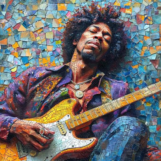 heliocentric Jimi Hendrix street art, mosaic --v 6.0 --s 750