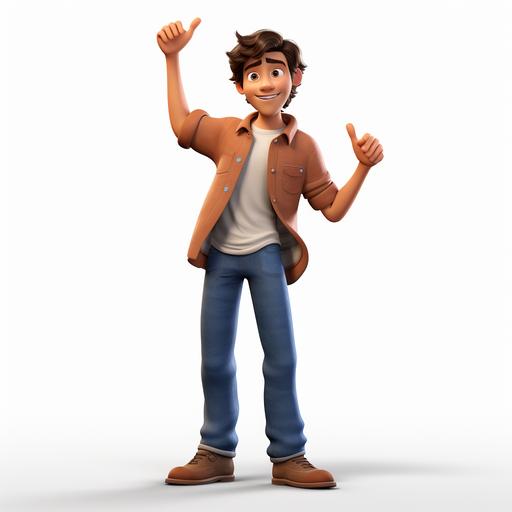 hi-res photo 30 yr old, brown hair, brown eyed, cartoon character pixar style, Full body character in a t-pose white background