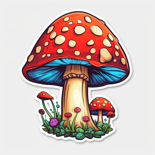 high definition, cartoon, phychedelic mushroom, sticker