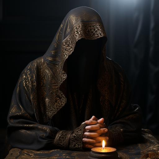 high definition image of someone praying, no face, black background, — ar 9:16 --s 750
