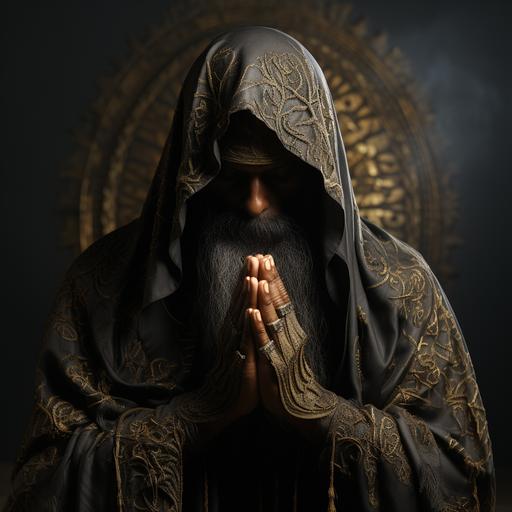 high definition image of someone praying, no face, black background, — ar 9:16 --s 750