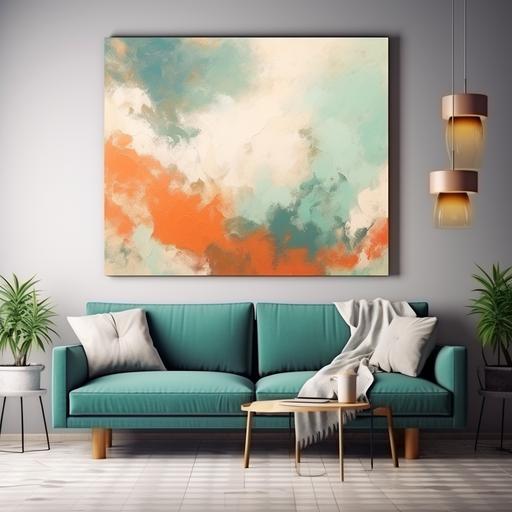 high-end abstract painting that has pastel nature,with colors of green, turquoise and orange, abstract